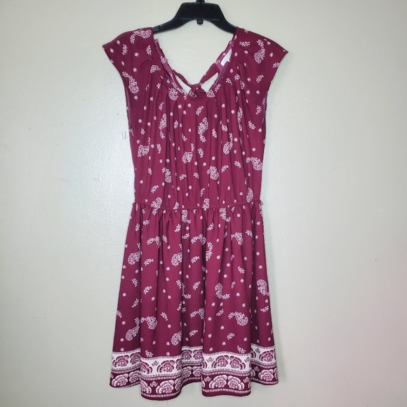 𝅺Lauren Conrad LC medium burgundy cream paisley print midi dress - Picture 2 of 12